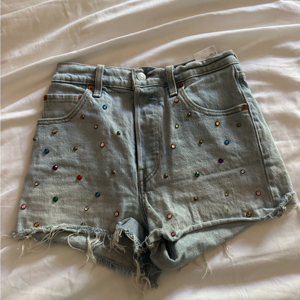Levi's Light Blue Jean Shorts with Colorful Studs
